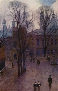 Eton: Upper School og Long Walk fra Common Lane House (farge litho)