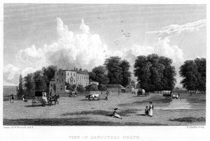 Utsikt over Hampstead Heath, London, 1800-tallet.