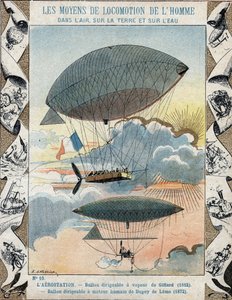 Luftskip oppfunnet av Henri Giffard i 1852 og navigerbart luftskip oppfunnet av Dupuy de Lome i 1872 - Fra et beskyttelseshylse for skolebøker, sent på 1800-tallet - Luftskip av Henry Giffard (1825 - 1882) 1852 et le ballon haubanne av Henri Dupuy de Lome