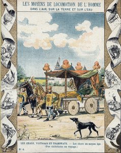 Tanker i middelalderen - A Chatelaine en voyage - illustrasjon av E Letellier - Beskytter historisk notatbok, sent på 1800-tallet av E. Letellier