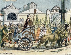 Den triumferende kortegen til Jules Cesar (Giulio Cesare eller Caius Julius Caesar) politiker og romersk forfatter