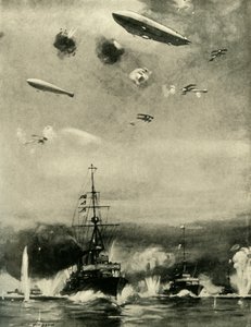 Det britiske luftangrepet på Cuxhaven, juledag, 1914, c1920. av E. S. Hodgson