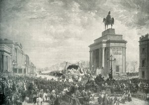 Begravelsen til hertugen av Wellington som passerer Apsley House, 18. november 1852, c1897
