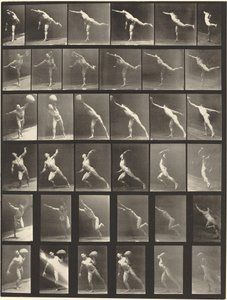 Plate nummer 523. A: Slå et slag. B, E: Kasteskive. C, F: Heving a 75-lb. Stein..., 1887. av Eadweard Muybridge