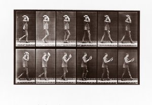 Mann tar av seg båtføreren sin, plate 44 fra Animal Locomotion, 1887 av Eadweard Muybridge