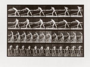 Mann som høvler ved, plate 379 fra Animal Locomotion, 1887 av Eadweard Muybridge