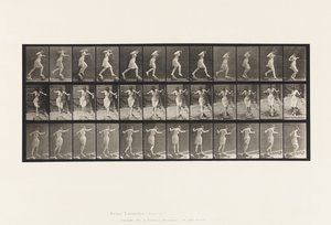 Tallerken 175. Kryssende bekk på trappesteiner med fiskestang og boks av Eadweard Muybridge