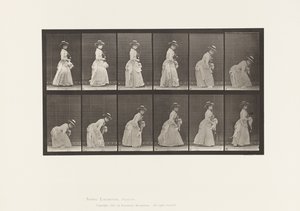 Tallerken 211. Bøye og løfte håndtørkle; Parasoll i venstre hånd, 1885 av Eadweard Muybridge