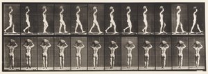 Tallerken 27. Går, bærer 70 lb. stein på hodet, hender løftet av Eadweard Muybridge