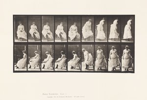 Tallerken 422.Toalett; Tar på seg sko og reiser seg fra stolen, 1885 av Eadweard Muybridge
