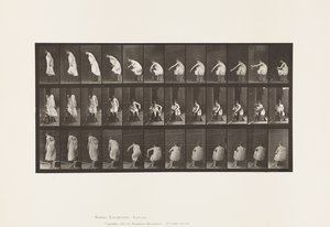 Tallerken 423. Toalett; Tar på seg støvler og reiser seg fra stolen av Eadweard Muybridge