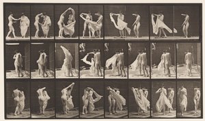 Tallerken 429. Toalett; To modeller, 1 Disrobing 8, 1872-1885 av Eadweard Muybridge
