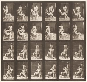 Tallerken 451. To modeller, 8 tar med kopp te, 1 kopp og drikke, 1872-1885 av Eadweard Muybridge