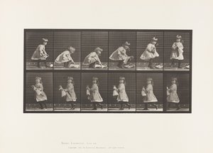 Plate 481. Barn, løfte en dukke, snu og gå av, 1885 av Eadweard Muybridge