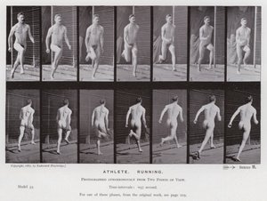Den menneskelige figuren i bevegelse: idrettsutøver, løping (s/hvitt-bilde) av Eadweard Muybridge