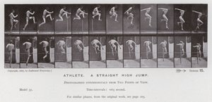 The Human Figure in Motion: Atlet, et rett høydehopp (s/hv-bilde) av Eadweard Muybridge