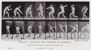 Den menneskelige figuren i bevegelse: idrettsutøver, fanger og kaster på baseball (s/hvitt-bilde) av Eadweard Muybridge