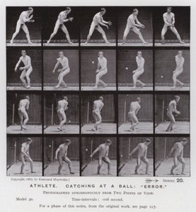 Den menneskelige figuren i bevegelse: idrettsutøver, fanger en ball, "feil" (s/hvitt-bilde) av Eadweard Muybridge