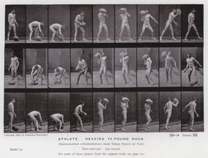 Den menneskelige figuren i bevegelse: idrettsutøver som løfter en stein på 75 pund av Eadweard Muybridge