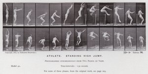 Den menneskelige figuren i bevegelse: idrettsutøver, stående høydehopp av Eadweard Muybridge