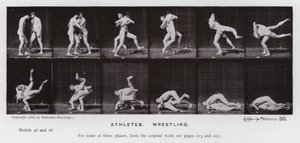 Den menneskelige figuren i bevegelse: idrettsutøvere, bryting (s/hvitt-bilde) av Eadweard Muybridge