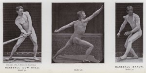 Den menneskelige figuren i bevegelse: Baseball, lav ball; Baseball, feil (s/hvitt bilde) av Eadweard Muybridge