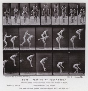 The Human Figure in Motion: Gutter, spiller på "Leap-Frog" (s/hv-bilde) av Eadweard Muybridge
