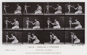 The Human Figure in Motion: Barn, hilser på en fremmed (s/hvitt-bilde) av Eadweard Muybridge