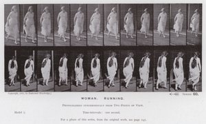 Den menneskelige figuren i bevegelse: kvinne, løping (s/hvitt-bilde) av Eadweard Muybridge