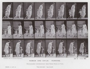 Den menneskelige figuren i bevegelse: Kvinne og barn, løping av Eadweard Muybridge
