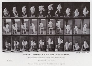 The Human Figure in Motion: Kvinne, tar et høyt skritt og hopper (s/hvitt-bilde) av Eadweard Muybridge