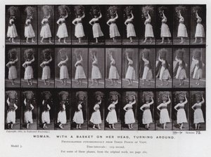 Den menneskelige figuren i bevegelse: Kvinne, med en kurv på hodet, snur seg (s/hv-bilde) av Eadweard Muybridge
