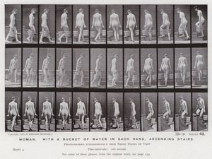 Den menneskelige figuren i bevegelse: Kvinne, med en bøtte med vann i hver hånd, stiger opp trapper av Eadweard Muybridge