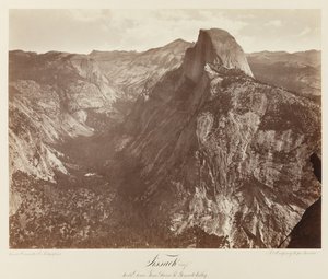 Tissack, South Dome fra Glacier Point, Yosemite Valley #73, ca. 1872 (albumtrykk av mammutplater) av Eadweard Muybridge