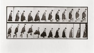 Kvinne som går i trapper og hopper ned, plate 173 fra Animal Locomotion, 1887 av Eadweard Muybridge