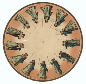 Zoopraxiscope-skive som viser et par som valser, 1893 av Eadweard Muybridge