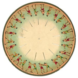 Zoopraxiscope-plate som viser menn som bokser, 1893 av Eadweard Muybridge