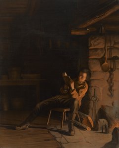 Boyhood of Lincoln. (An Evening in the Log Hut.), 1868 (kromolitografi på papir om bord)
