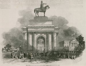 Den store Wellington-statuen og buen slik den ser ut fra Constitution Hill av Ebenezer Landells