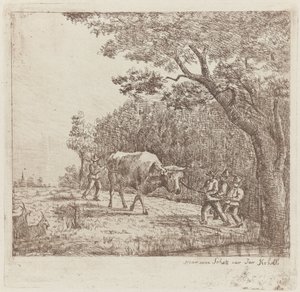 Fire menn og en okse One Wild Bull (tittel på objekt) av Eberhard Cornelis Rahms