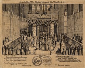 Kroningen av kong Ferdinand II som den hellige romerske keiseren av Eberhard Kieser