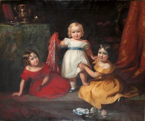 Gruppeportrett av John Scott, senere 3. jarl av Eldon, og søstrene hans Lady Selina Scott og Lady Gertrude Scott