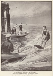 Vannplaning bak en motorbåt (litho) av Edgar Alfred (after) Holloway