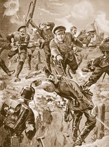 Korporal J. Davies og åtte menn dirigerte med bajonetten et parti tyskere som tidligere hadde omringet dem (litho)