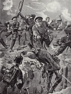 Korporal Joseph Davies og åtte menn dirigerte med bajonetter et parti tyskere som tidligere hadde omringet dem, Delville Wood, Frankrike, 20. juli 1916