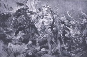 Capture of the Maid before Compiegne, fra Cassells History of the British People utgitt av Waverley Book Company Limited, ca. 1940
