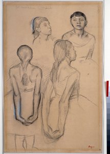 4 studier av unge dansere Tegning av kritt og kull av Edgar Degas (1834-1917) Dim. 0,49 x 0,31 MParis. Museet Louvre av Edgar Degas