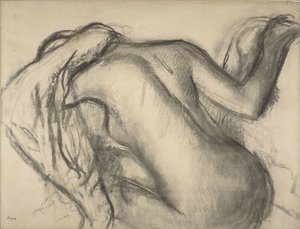 After the Bath, Woman Drying Her Hair, ca. 1893-98 (kull & brunt kritt på papir)