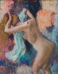 Etter badet tørker kvinnen seg selv; Apres le bain, femme s"essuyant, ca. 1890-1895 av Edgar Degas