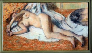 Etter badet eller naken strekker Pastellmaleri av Edgar Degas